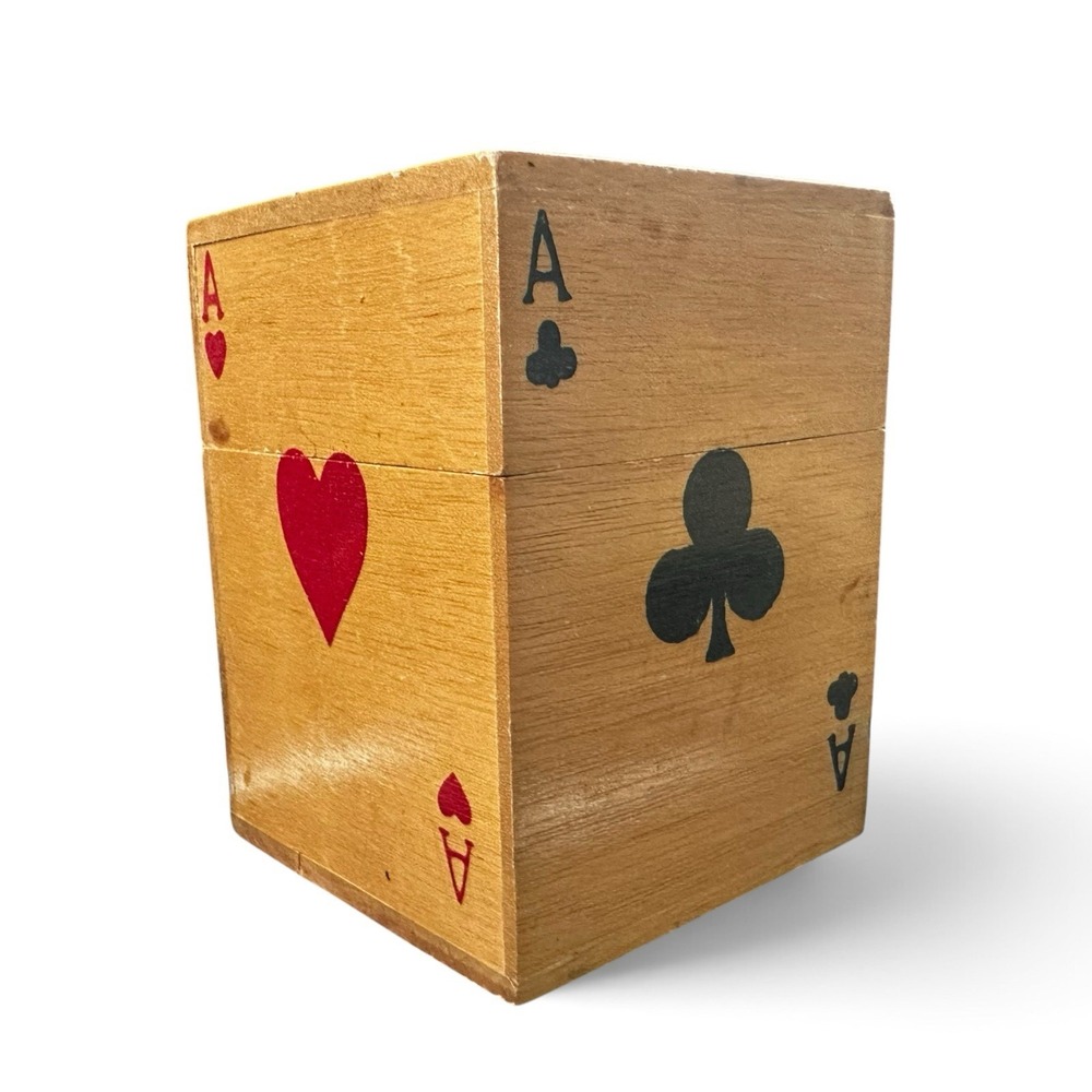 Vintage Price Imports Wood Playing Cards Storage Box Case - Holds 2 Card Decks